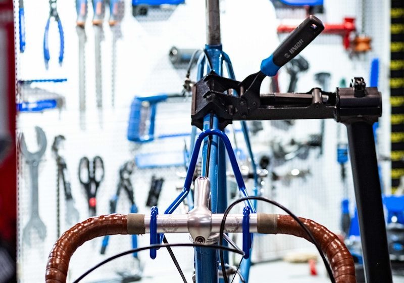 a bike with a lot of tools on the back of it